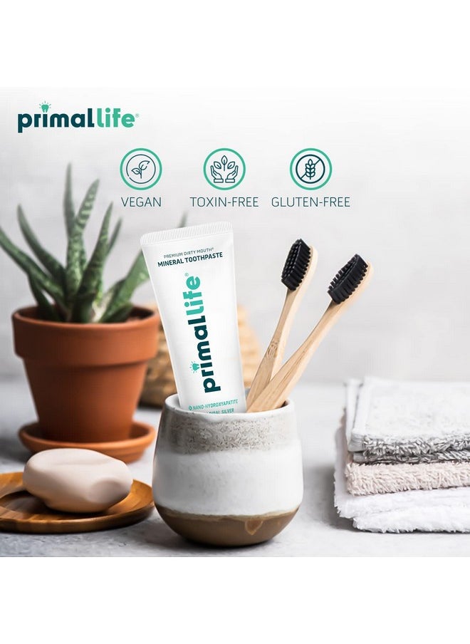 Primal Life Organics Premium Dirty Mouth Mineral Toothpaste - Nano-Hydroxyapatite, Colloidal Silver, Charcoal - Organic, All Natural Whitening Formula (Peppermint Flavor, 4 Oz)