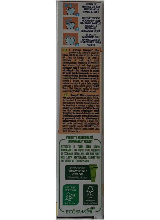 Biorepair Kids 0-6 Oral Care Toothpaste Peach 1.7fl.oz 50ml, Pack of 2