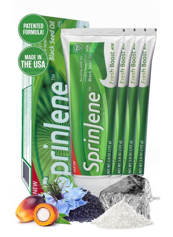 SprinJene Original Fresh Boost | Cavity Protection Toothpaste with Fluoride for Fresh Breath & Healthy Teeth | 4 Pack