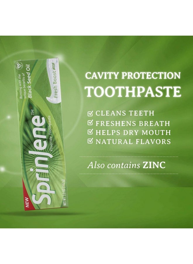 SprinJene Original Fresh Boost | Cavity Protection Toothpaste with Fluoride for Fresh Breath & Healthy Teeth | 4 Pack