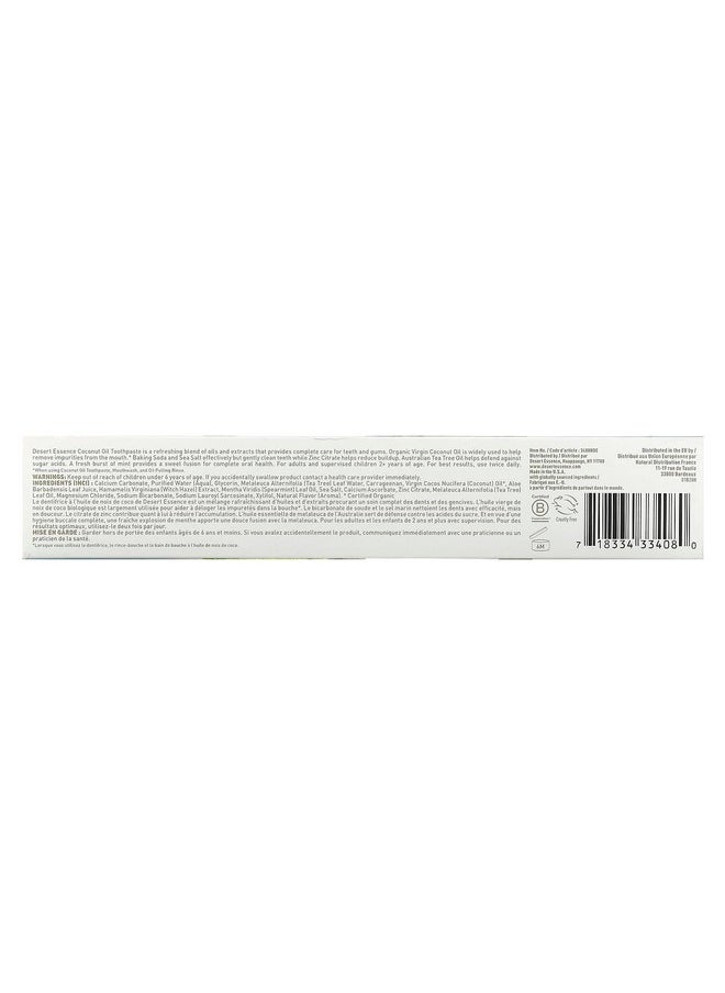 Desert Essence Tea Tree Oil Toothpaste - Coconut Mint - 6.25 Oz - Refreshing Taste - Complete Oral Care - Baking Soda - Sea Salt - Pure Essential Oil - Fights Against Sugar Acids - Zinc Citrate