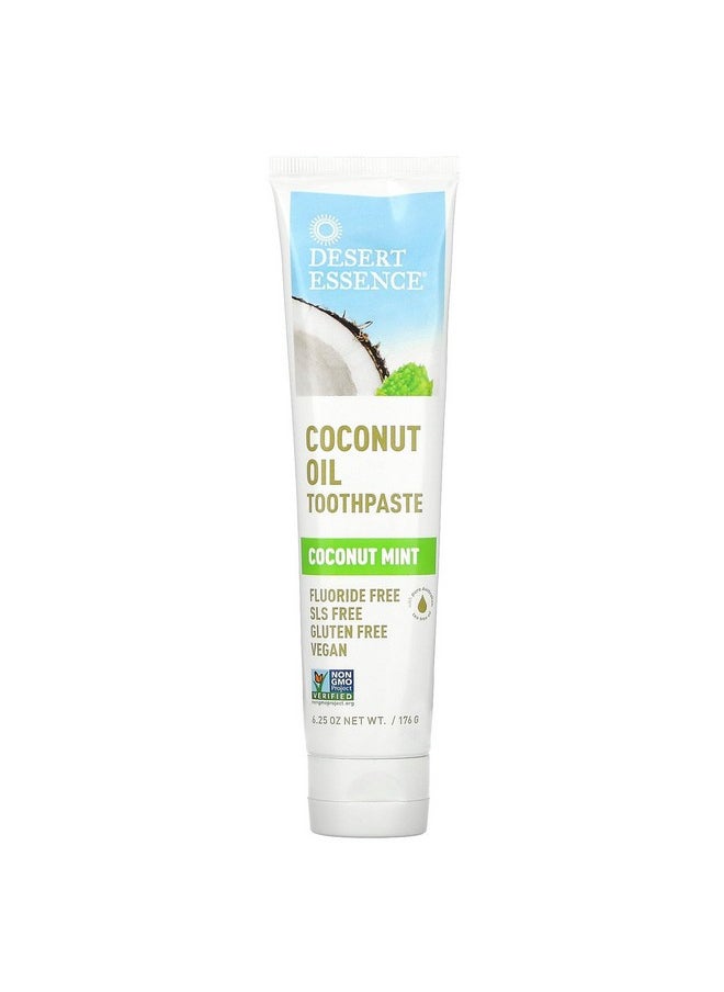 Desert Essence Tea Tree Oil Toothpaste - Coconut Mint - 6.25 Oz - Refreshing Taste - Complete Oral Care - Baking Soda - Sea Salt - Pure Essential Oil - Fights Against Sugar Acids - Zinc Citrate