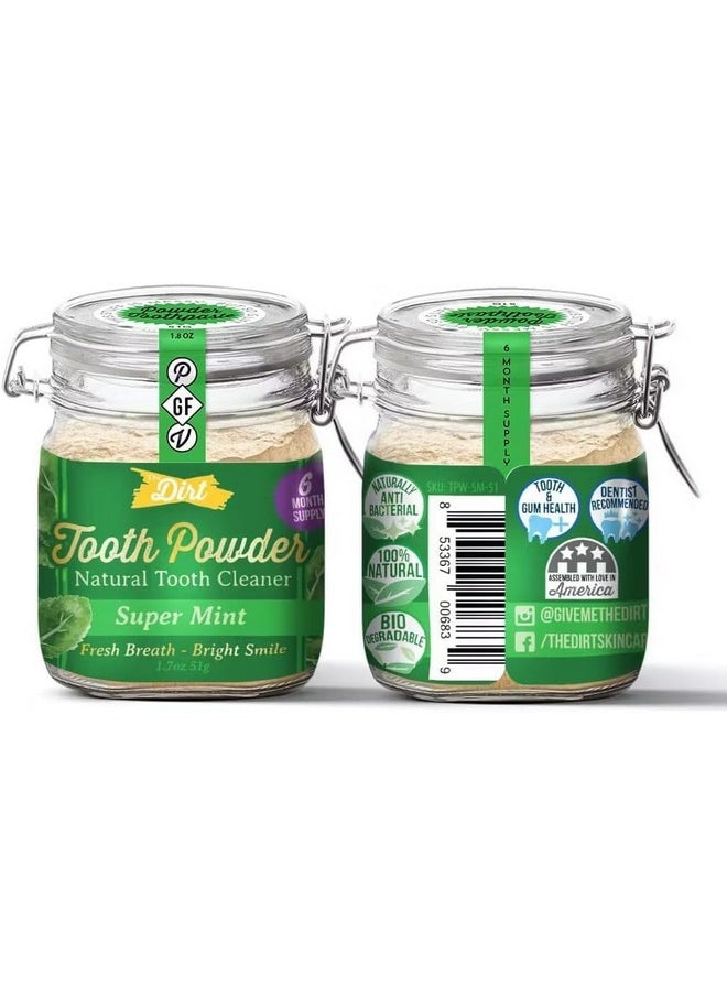 The Dirt - Remineralizing Tooth Powder, Natural Fluoride-Free Teeth Whitening Powder with Hydroxyapatite, Flouride & Gluten Free, Organic Vegan (Super Mint, 51g: 6 Month Supply)