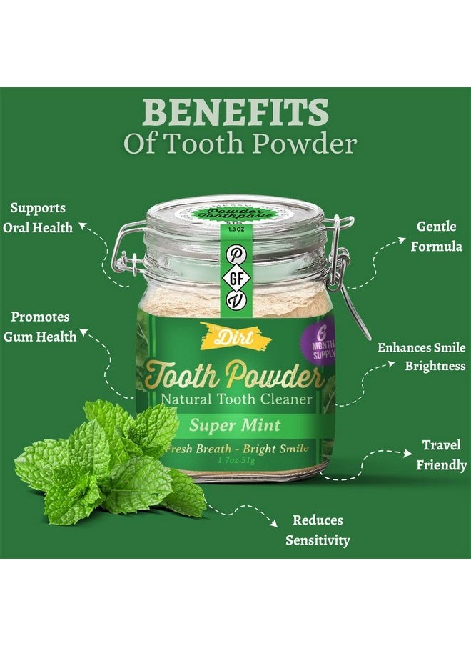The Dirt - Remineralizing Tooth Powder, Natural Fluoride-Free Teeth Whitening Powder with Hydroxyapatite, Flouride & Gluten Free, Organic Vegan (Super Mint, 51g: 6 Month Supply)