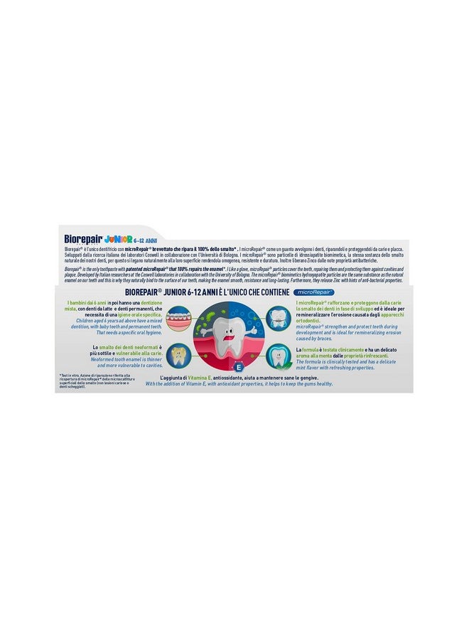 Biorepair: Oral Care Junior 7-14 Years Toothpaste, Fluoride Free, with Mint Extract - 2.53 Fluid Ounces (75ml) Tube [ Italian Import ]