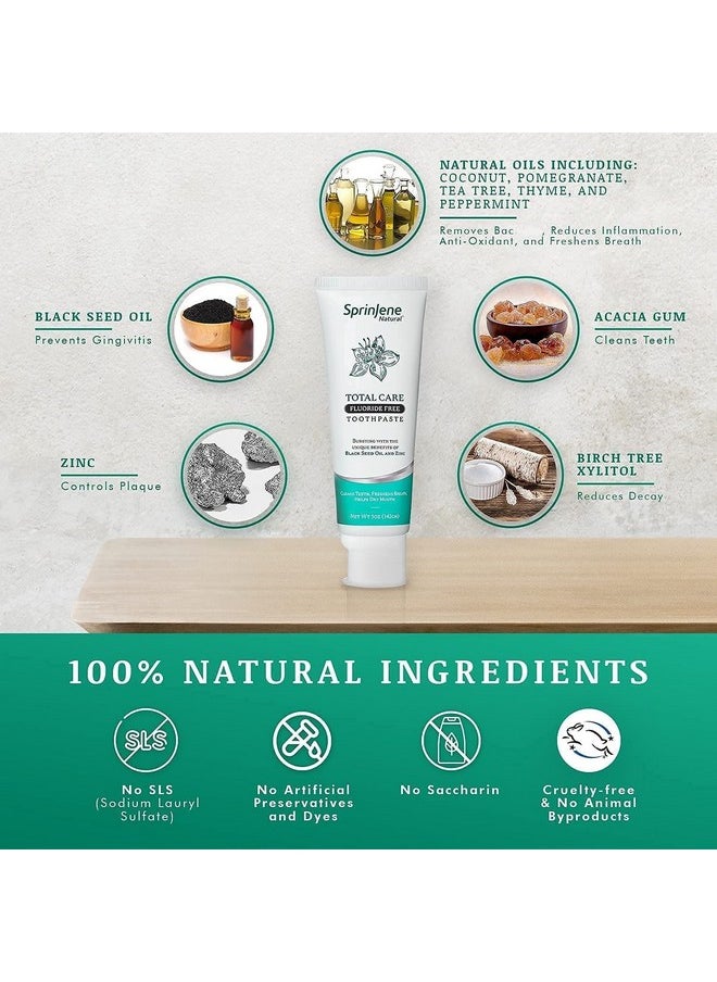 SprinJene Natural Total Care, Fluoride Free Toothpaste for Strong Teeth & Gums | Natural Toothpaste for Cavity Protection | 4 Pack