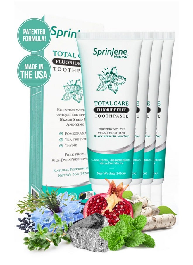 SprinJene Natural Total Care, Fluoride Free Toothpaste for Strong Teeth & Gums | Natural Toothpaste for Cavity Protection | 4 Pack