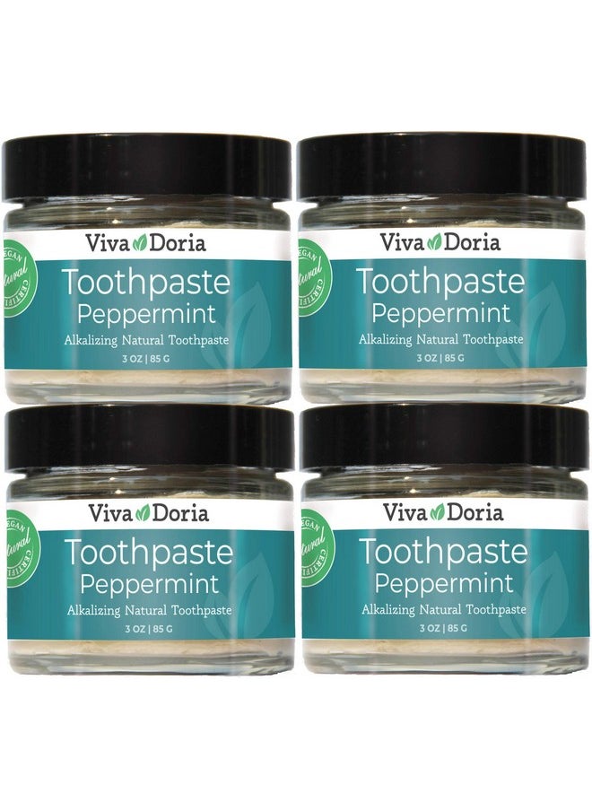 Pack of 4 Viva Doria Fluoride Free Natural Toothpaste - Peppermint (3 oz Glass jar) Refreshes Mouth, Freshens Breath, Keeps Teeth and Gum Healthy
