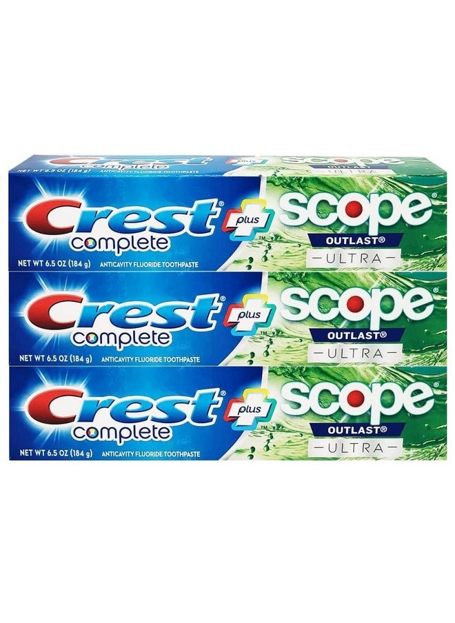 Crest Complete Whitening Plus Scope Outlast Ultra Toothpaste 6.5 oz (184g) - Pack of 3