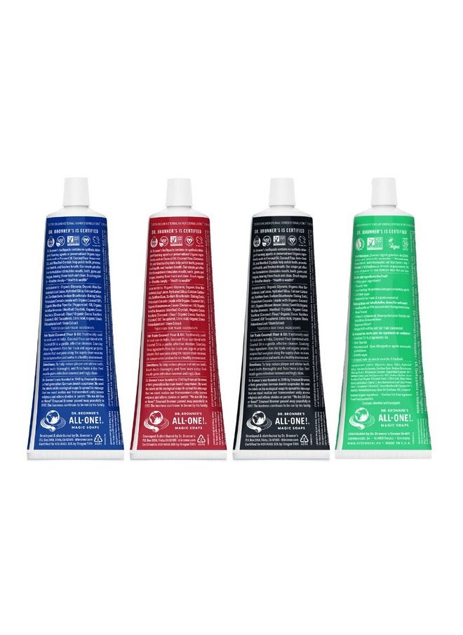Dr. Bronner’s - All-One Toothpaste Variety Pack - Peppermint, Cinnamon, Anise, & Spearmint, 70% Organic Ingredients, Natural & Effective, Fluoride-Free, Helps Freshen Breath, Vegan (5oz, 4-Pack)