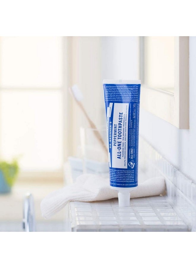Dr. Bronner’s - All-One Toothpaste Variety Pack - Peppermint, Cinnamon, Anise, & Spearmint, 70% Organic Ingredients, Natural & Effective, Fluoride-Free, Helps Freshen Breath, Vegan (5oz, 4-Pack)