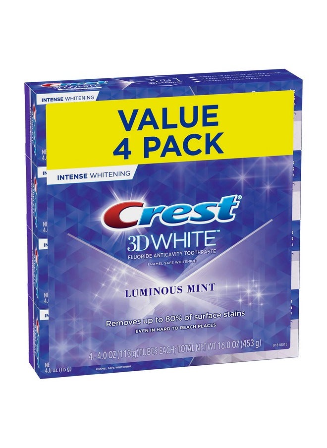 Crest White Intense Whitening Toothpaste, Luminous Mint, Pack of 4