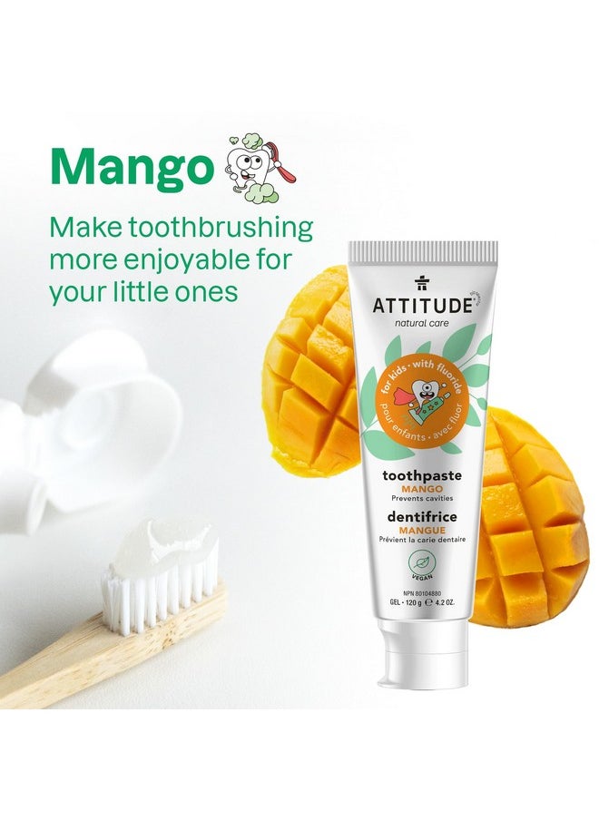 ATTITUDE Toothpaste with Fluoride, Prevents Tooth Decay and Cavities, Vegan, Cruelty-Free and Sugar-Free, Mango, 4.2 Oz