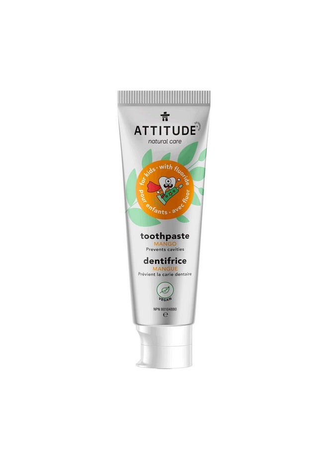 ATTITUDE Toothpaste with Fluoride, Prevents Tooth Decay and Cavities, Vegan, Cruelty-Free and Sugar-Free, Mango, 4.2 Oz
