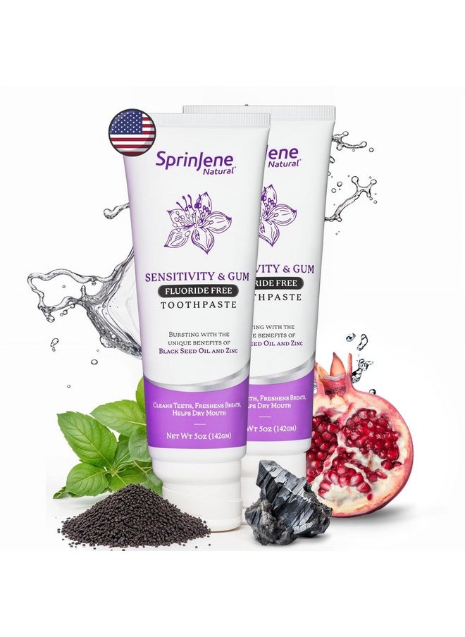 SprinJene Natural Sensitivity & Gum, Fluoride Toothpaste for Sensitive Teeth | Natural Toothpaste for Cavity Protection | 2 Pack