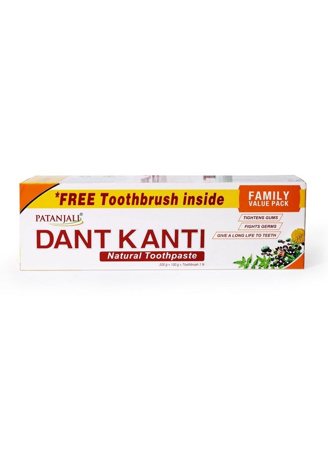 Patanjali Dant Kanti Natural Toothpaste (200g+100g), Big Saver Pack, Makes Teeth Strong, Tightens Gums, Gives Cavity Free Smile