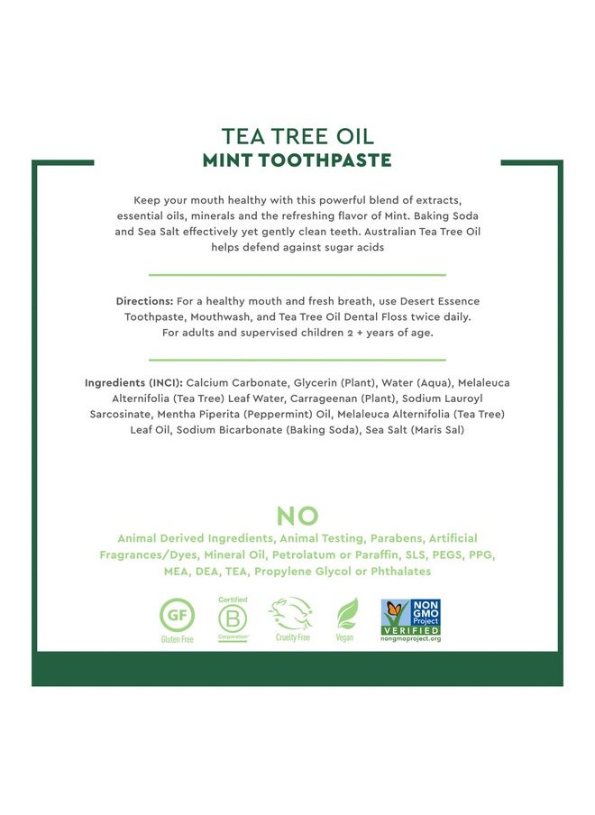 Desert Essence Tea Tree Oil Toothpaste - Mint - 18.75 Oz (6.25 Oz * Pack of 3) - Refreshing Taste - Deep Cleans Teeth & Gums - Helps Fight Plaque - Sea Salt - Pure Essential Oil - Baking Soda