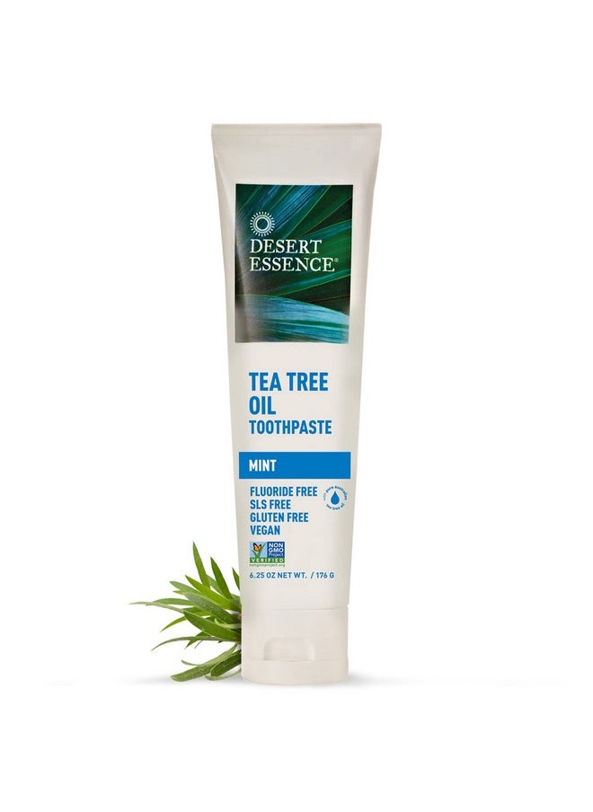 Desert Essence Tea Tree Oil Toothpaste - Mint - 18.75 Oz (6.25 Oz * Pack of 3) - Refreshing Taste - Deep Cleans Teeth & Gums - Helps Fight Plaque - Sea Salt - Pure Essential Oil - Baking Soda