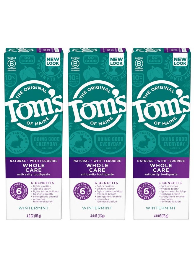 Tom's of Maine Whole Care Natural Toothpaste with Fluoride, Wintermint, 4 Oz. 3-Pack (Packaging May Vary)