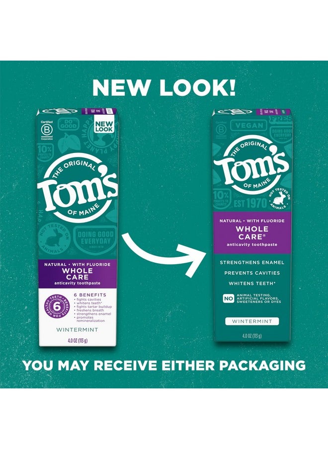 Tom's of Maine Whole Care Natural Toothpaste with Fluoride, Wintermint, 4 Oz. 3-Pack (Packaging May Vary)