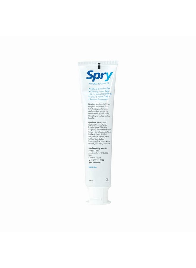 Spry Xylitol Toothpaste 5oz, Fluoride Free Toothpaste Adult and Kids, Teeth Whitening Toothpaste with Xylitol, Natural Breath Freshening, Mouth Moisturizing Ingredients, Peppermint (Pack of 6)