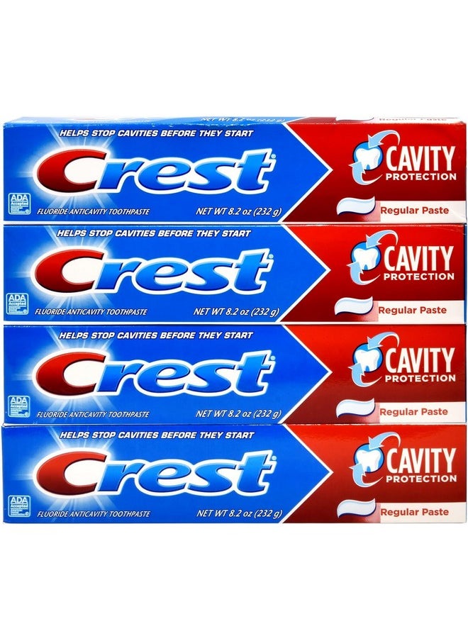 Crest Fluoride Cavity Protection Toothpaste 8.2 Ounce Regular Paste, Bulk Toothpaste, Prevents Cavities Before They Start (4 Pack)