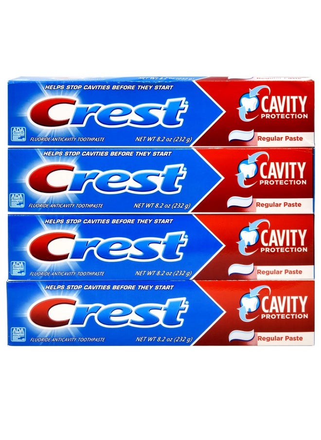 Crest Fluoride Cavity Protection Toothpaste 8.2 Ounce Regular Paste, Bulk Toothpaste, Prevents Cavities Before They Start (4 Pack)
