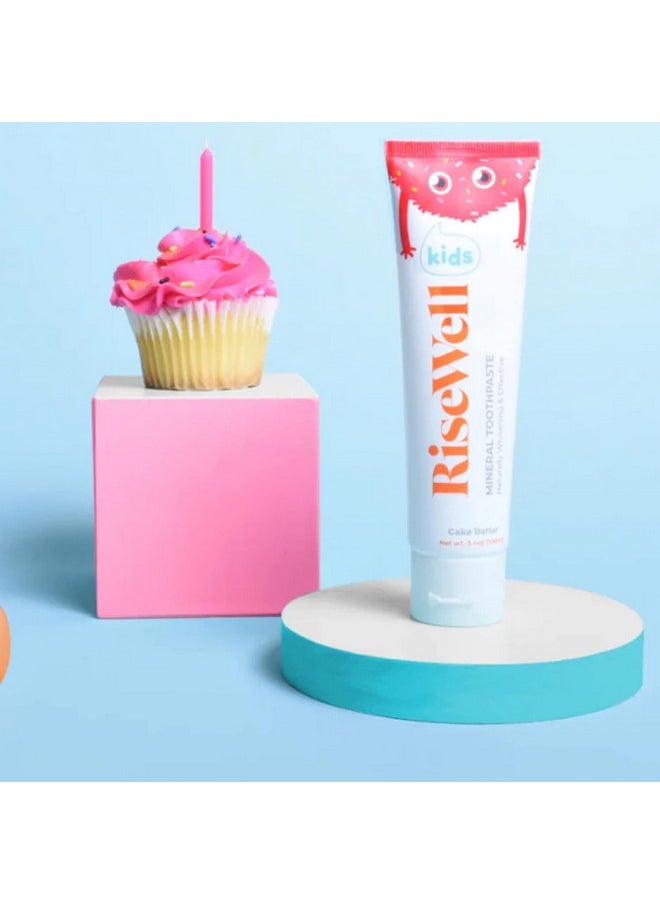 RiseWell Kids Mineral Toothpaste - Kids Hydroxyapatite Toothpaste, Safe to Swallow - No Added Fluoride Toothpaste for Kids - Cake Batter, 3.4 Oz