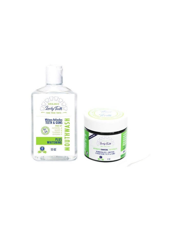 Organic Oral Care Pack - Food Grade Peroxide Whitening Mouthwash + Activated Coconut Charcoal Toothpaste - by Lucky Teeth.