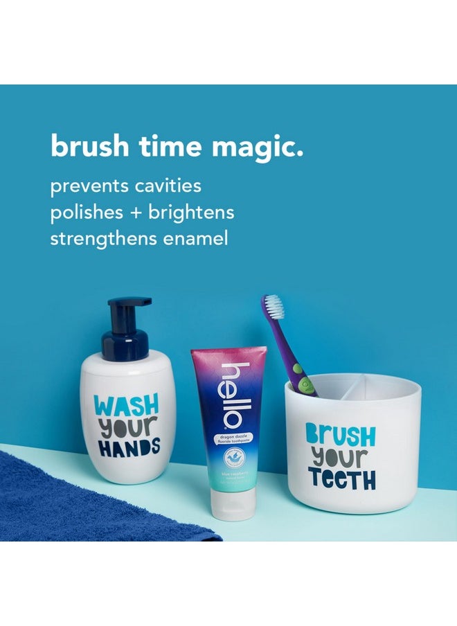 hello Dragon Dazzle Blue Raspberry Kids Toothpaste, Fluoride Toothpaste, Ages 2+, No Artificial Sweeteners, No SLS, Gluten Free, Vegan, Pack of 3, 4.2 OZ Tubes