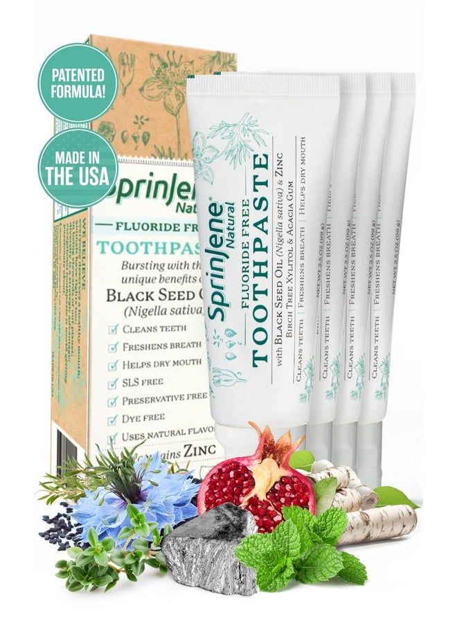 SprinJene Natural Fluoride Free Toothpaste for Healthy Teeth & Gums | Natural Toothpaste for Cavity Protection | 4 Pack