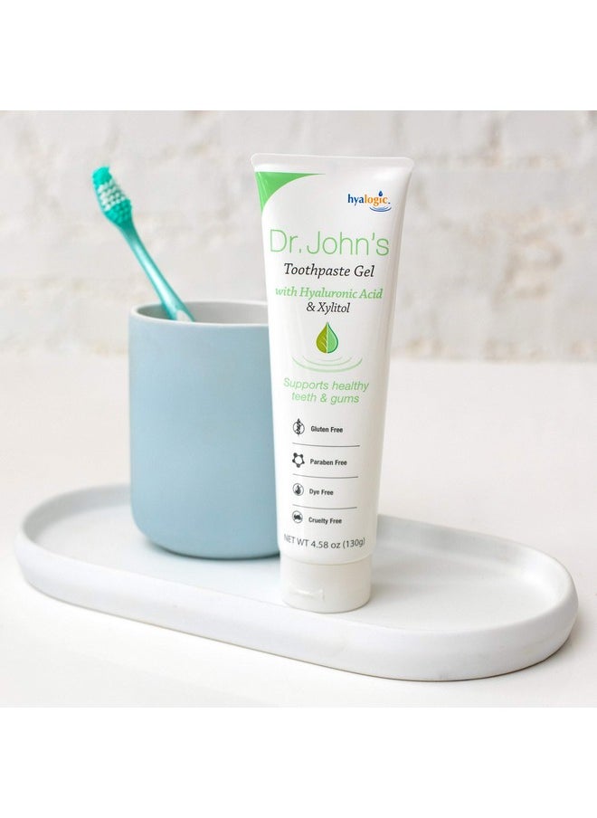 Hyalogic Dr. John’s Natural Toothpaste Gel (Pack of 2) w/Hyaluronic Acid HA and Xylitol - Support Healthy Teeth & Gums - Gentle Whitening Fresh Mint Vegan Friendly (4.58 oz / 130g)