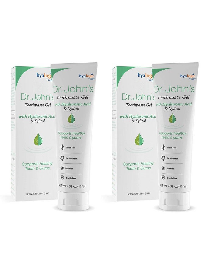 Hyalogic Dr. John’s Natural Toothpaste Gel (Pack of 2) w/Hyaluronic Acid HA and Xylitol - Support Healthy Teeth & Gums - Gentle Whitening Fresh Mint Vegan Friendly (4.58 oz / 130g)