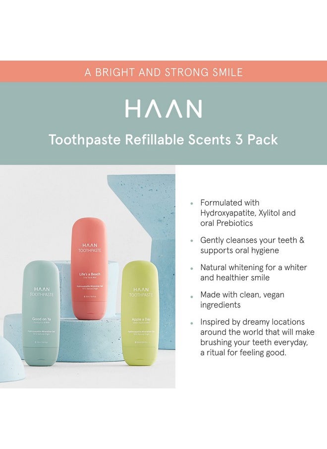 HAAN Natural Toothpaste Made with Clean, Vegan Ingredients for Cavity Protection | Parabens, Sulfates & Charcoal Free | 1 of Flavor of Each: Life's a Beach, Good on Ya & Apple Day (Pack 3 Bottles)