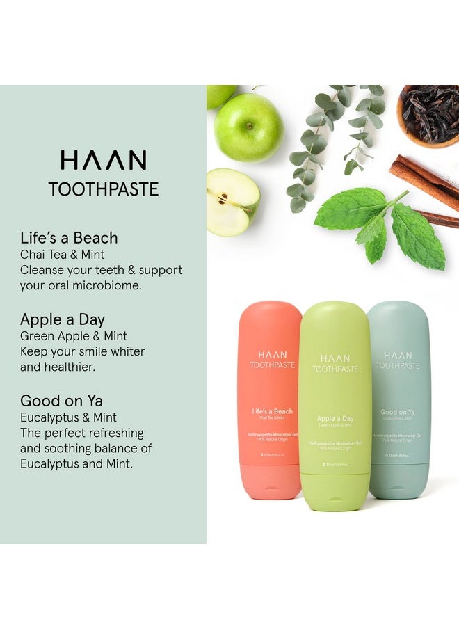 HAAN Natural Toothpaste Made with Clean, Vegan Ingredients for Cavity Protection | Parabens, Sulfates & Charcoal Free | 1 of Flavor of Each: Life's a Beach, Good on Ya & Apple Day (Pack 3 Bottles)