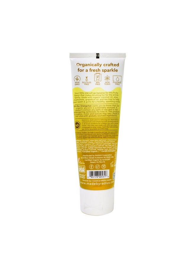 RADIUS USDA Organic Kids Toothpaste 3oz Non Toxic Chemical-Free Gluten-Free Designed to Improve Gum Health for Children's 6 Months and Up - Coconut Banana - Pack of 2