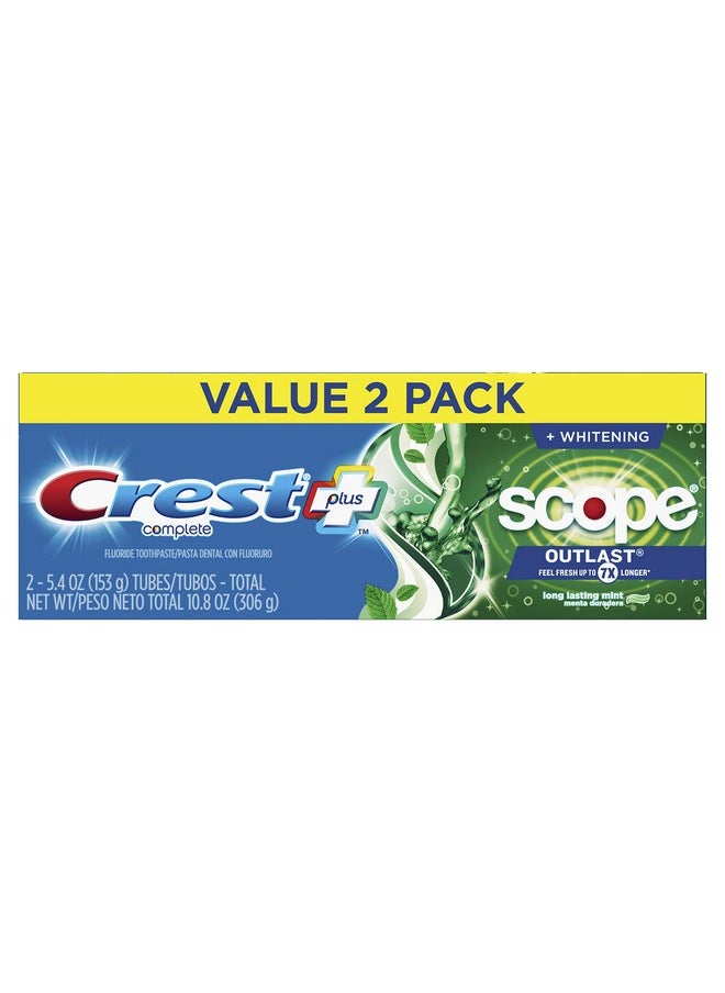 Crest +X 40mm Outlast Complete Whitening Toothpaste, Mint, 5.4 Oz, Pack Of 2, 4.050 Lb (Pack Of 2)