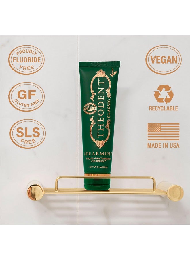 Theodent Classic Fluoride-Free, Natural Toothpaste for Remineralization and Sensitivity Reduction, Whitening Spearmint (3.4 Ounces, 96.4 Grams)
