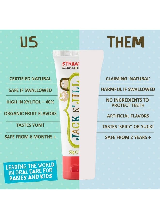 Jack N' Jill Natural Toddler Toothpaste for Baby, Kids and Infants 6 Months & Up, Fluoride Free Training Toothpaste for Toddlers 1-3, 40% Xylitol, BPA Free - Blueberry & Strawberry, 1.76 oz (4 Pack)