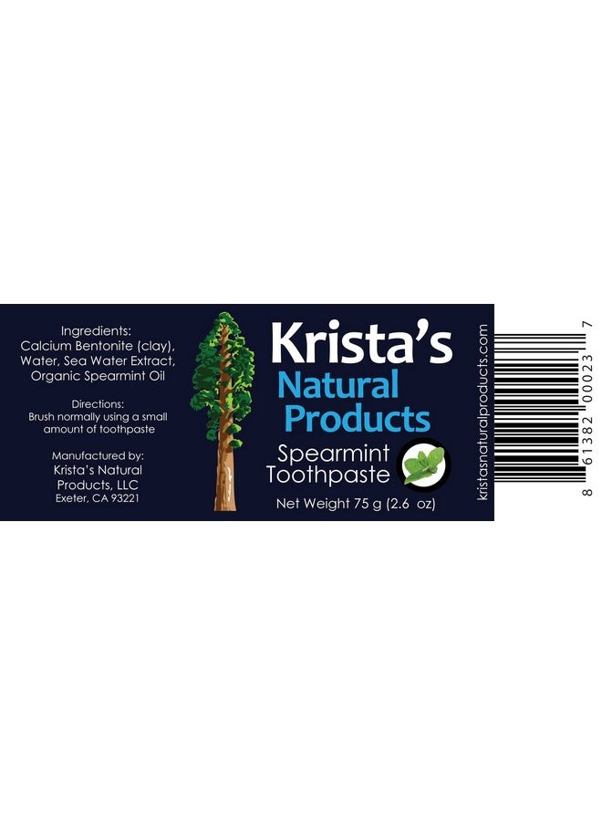 Organic Spearmint Toothpaste made by Krista's Natural Products - 75 g (2.6 oz)