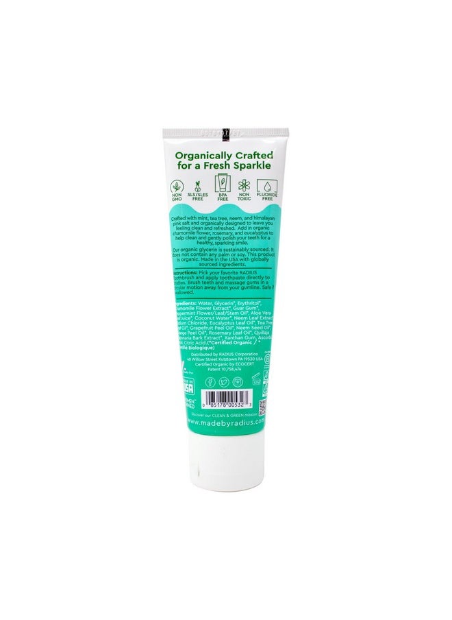 RADIUS USDA Organic Toothpaste 3oz Non Toxic Chemical-Free Gluten-Free Designed to Improve Gum Health & Prevent Cavity - Mint Aloe Neem - Pack of 1