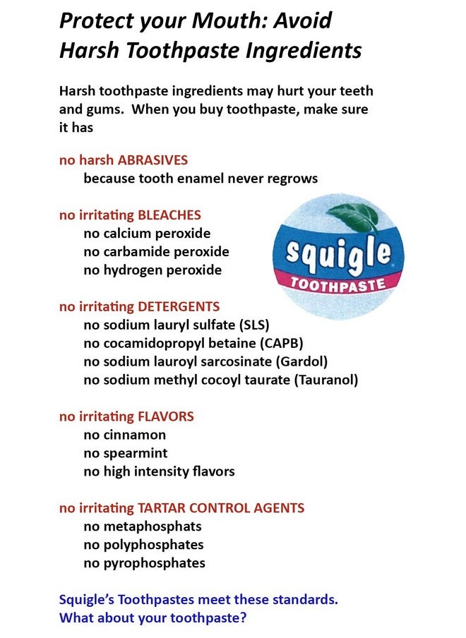 Squigle Enamel Saver Toothpaste (Canker Sore Prevention & Treatment) Prevents Cavities, Perioral Dermatitis, Bad Breath, Chapped Lips - 6 Pack