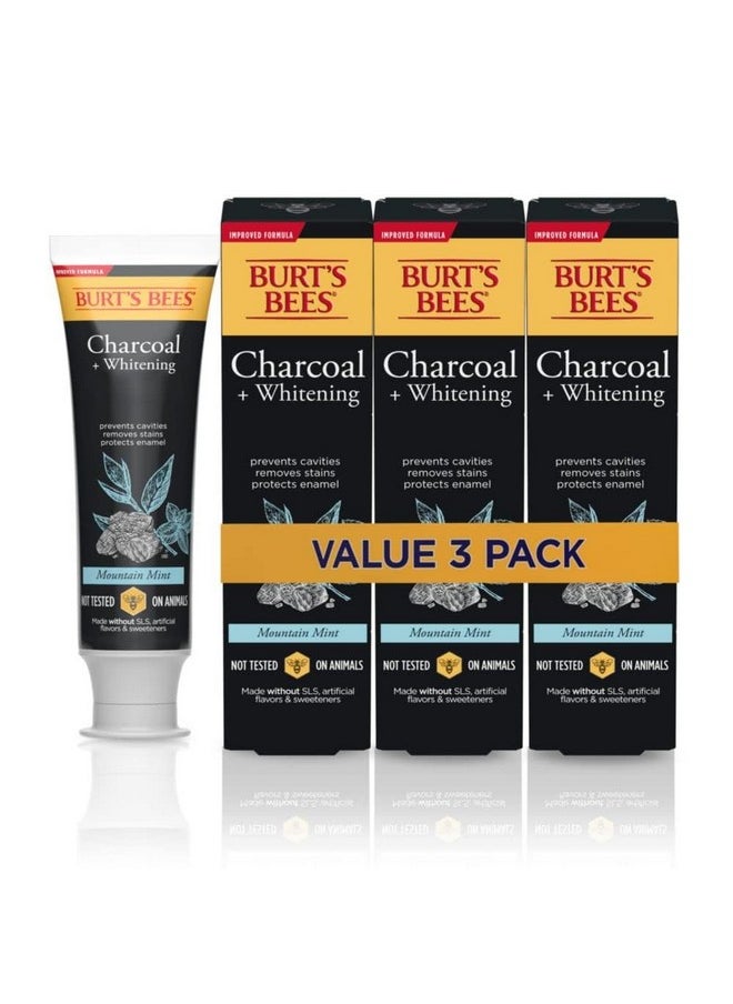 Burt's Bees Toothpaste, Natural Flavor, Charcoal with Fluoride Toothpaste, Mountain Mint, 3 x 4.7oz