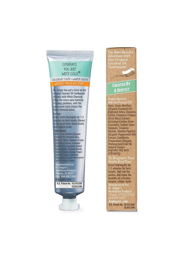 Dr. Ginger's Coconut Oil Toothpaste with White Activated Charcoal, All-Natural Whitening Power, Enamel-Safe, Reduces Plaque & Gum Sensitivity, Fluoride-Free, Coconut Mint Flavor, 4oz, 1ct