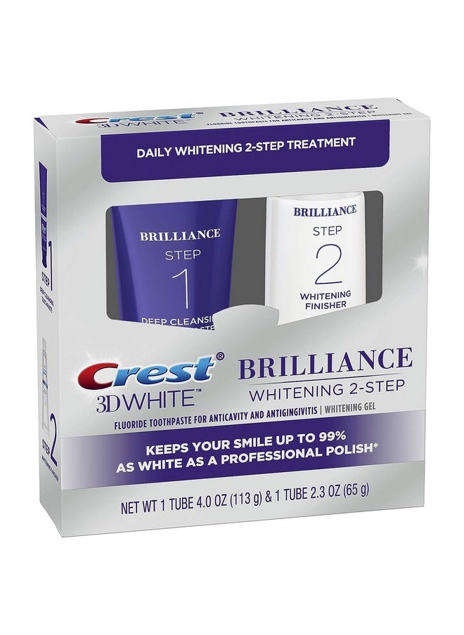 Crest 3D White Brilliance 2 Step Kit, Crest 3D White Toothpaste, Deep Clean Toothpaste (4oz) + Teeth Whitening Gel (2.3oz)