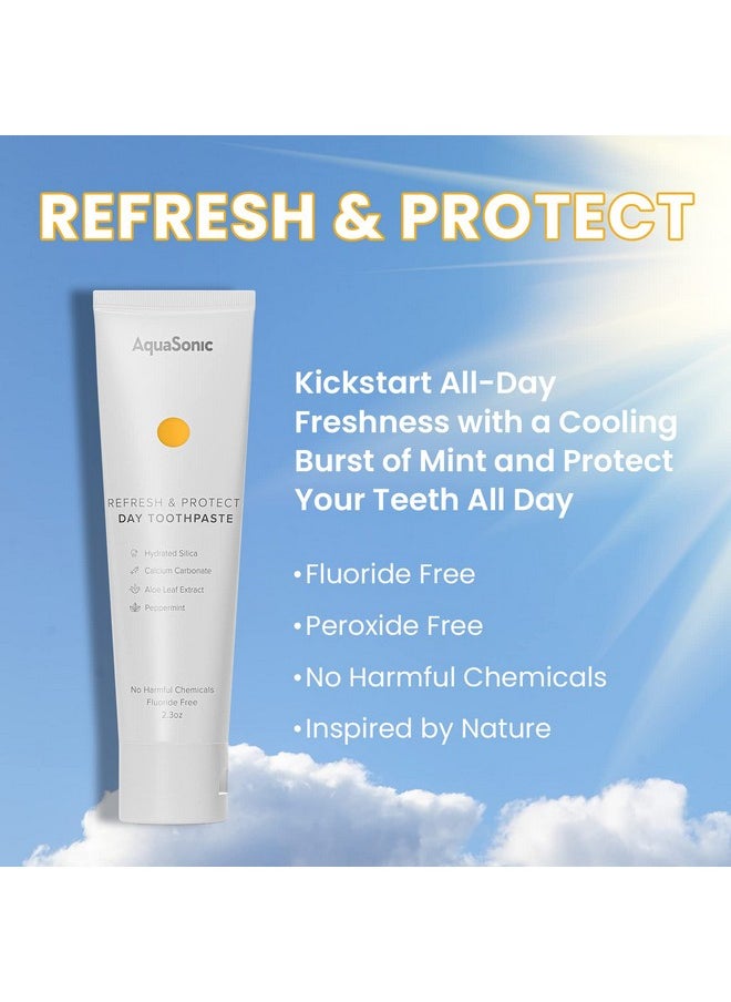 AquaSonic Complete Care Toothpaste - Refresh & Protect Day Toothpaste - Repair & Whiten Night Toothpaste - Flouride Free Natural - Anticavity Antiplaque Reharden Strengthen Whiten Detoxify