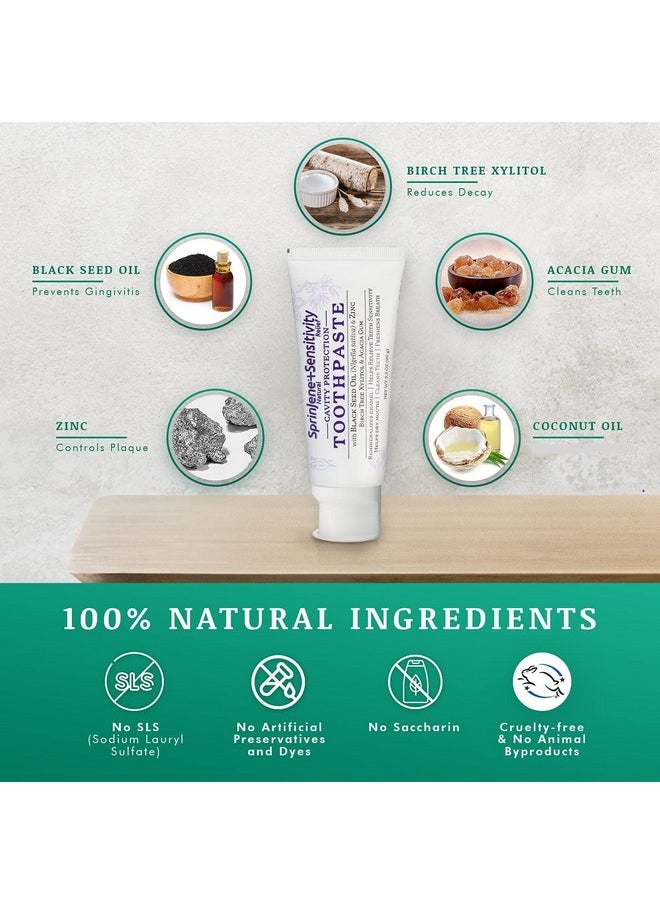 SprinJene Natural Sensitivity Relief, Fluoride Toothpaste for Sensitive Teeth | Natural Toothpaste for Cavity Protection | 2 Pack