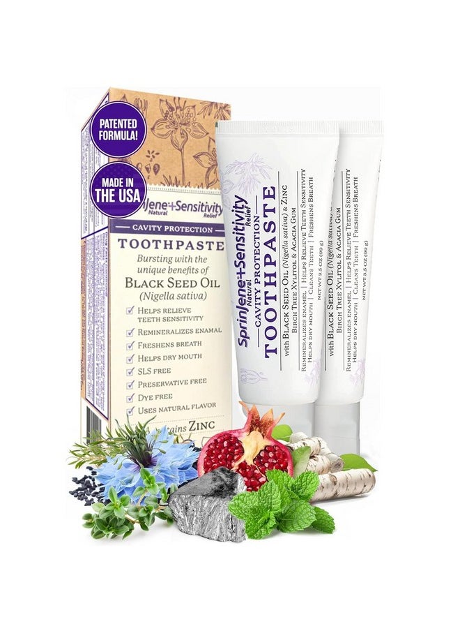 SprinJene Natural Sensitivity Relief, Fluoride Toothpaste for Sensitive Teeth | Natural Toothpaste for Cavity Protection | 2 Pack