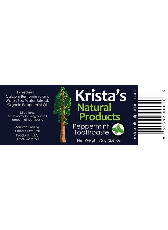 Organic Peppermint Toothpaste Made by Krista's Natural Products - 75 g (2.6 oz)