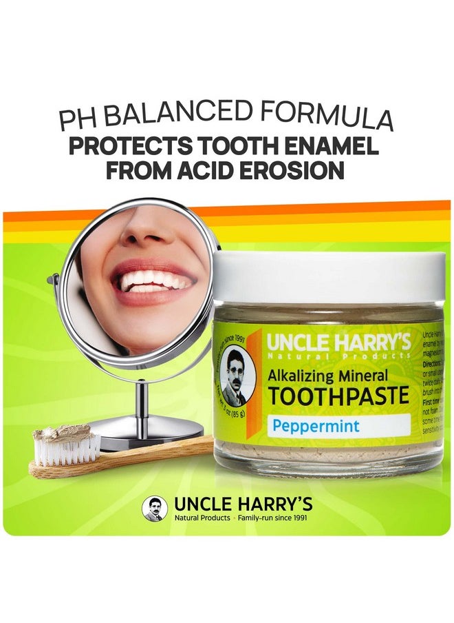 Uncle Harry's Peppermint Remineralizing Toothpaste | Natural Whitening Toothpaste Freshens Breath & Promotes Enamel | Vegan Fluoride Free Toothpaste (4 Pack)